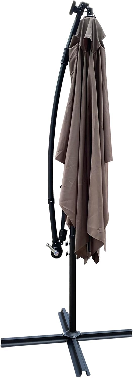 10x6.5FT Patio Umbrella, Outdoor Offset Umbrella with Cross Base and Crank, Rectangular Cantilever Umbrella with Solar Lights, Hanging Market Umbrella with 6 Rids for Pool, Deck, Backyard (Mushroom)