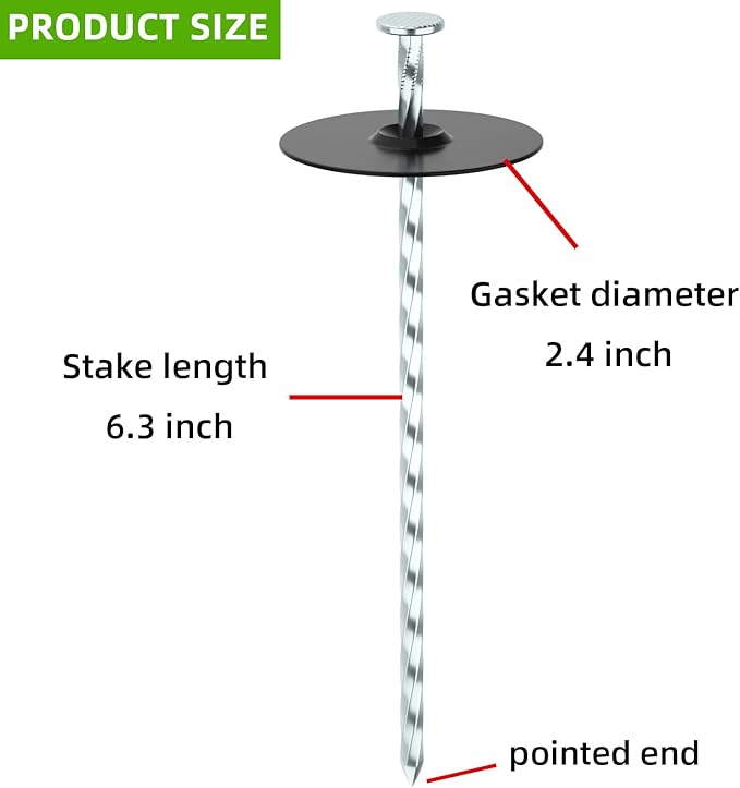 200 Pack Landscape Stakes with Gasket Caps - 6.3 Inch Heavy-Duty Galvanized Steel Garden Spikes are Used to Fixing Weed Barrier, Artificial Lawn, Patio Rug, Etc
