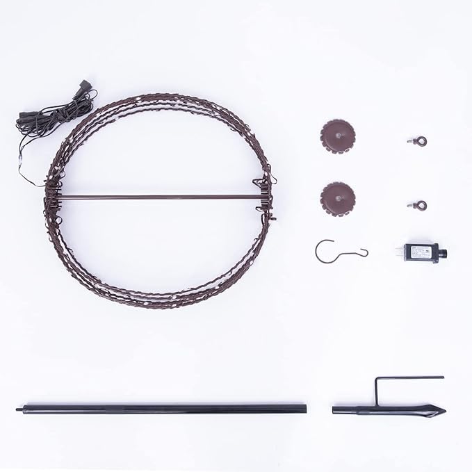 Christmas Ball Light Sphere, 16IN 128LED Hanging Tree Light and Pathway Lights with Hook and Stake, Foldable Metal Frame Light Ball for Outdoor Garden, UL Listed, Brown Frame, Warm White