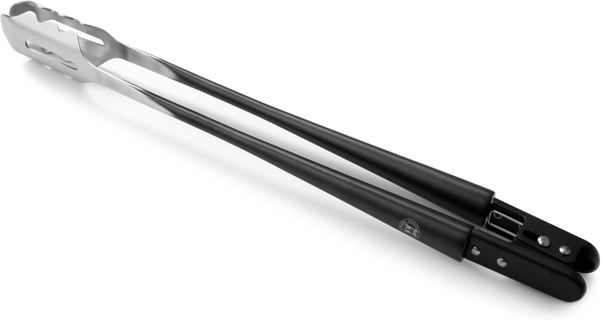 Schmidt Brothers - BBQ Carbon 6, 4-Piece Grilling Accessory Set, Full-Forged Stainless Steel Grilling Utensils Including Spatula, Fork, Basting Brush, and Tongs with All Wood Handles