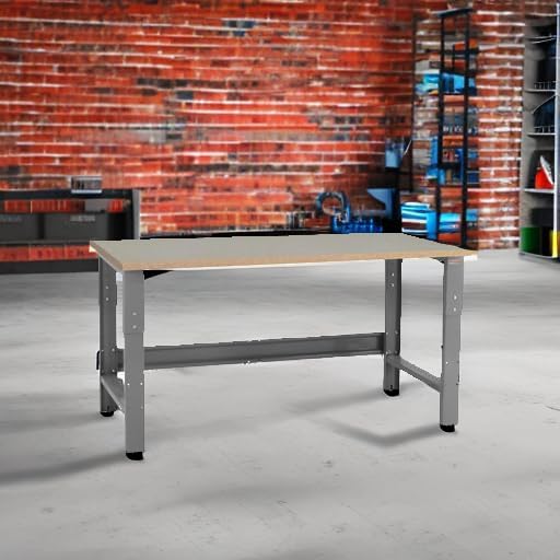 Table & Workbench: 1" Thick Particle Board Top, Height Adjustable Bench - 24" D x 48" L x 30" - 36" H - by BenchPro