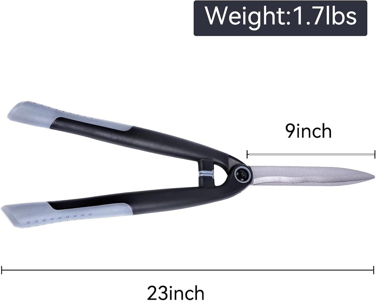 Garden Hedge Shears for Trimming and Shaping Shrubs with SK5 High Carbon Steel Non-Stick Blades, Shock-Absorbing Bumpers & Lightweight Handles