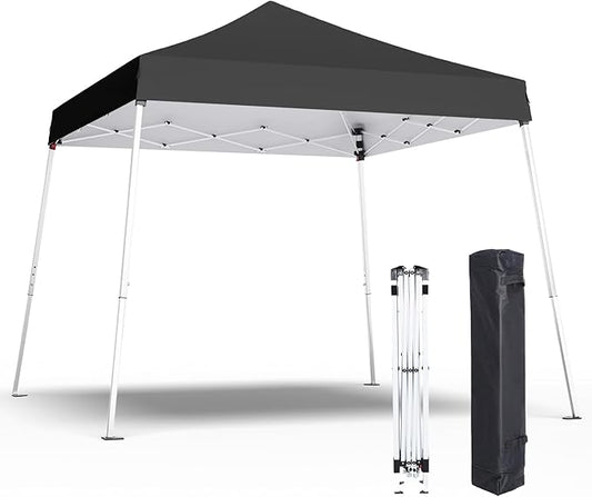 10x10 Pop Up Canopy, 300D Silver Coated Black Fabric Outdoor Gazebo, Beach Tent Slant Legs with Storage Bag,Easy Up Sun Shade Shelter Tents with 8x8 Top Cover for Patio,Party