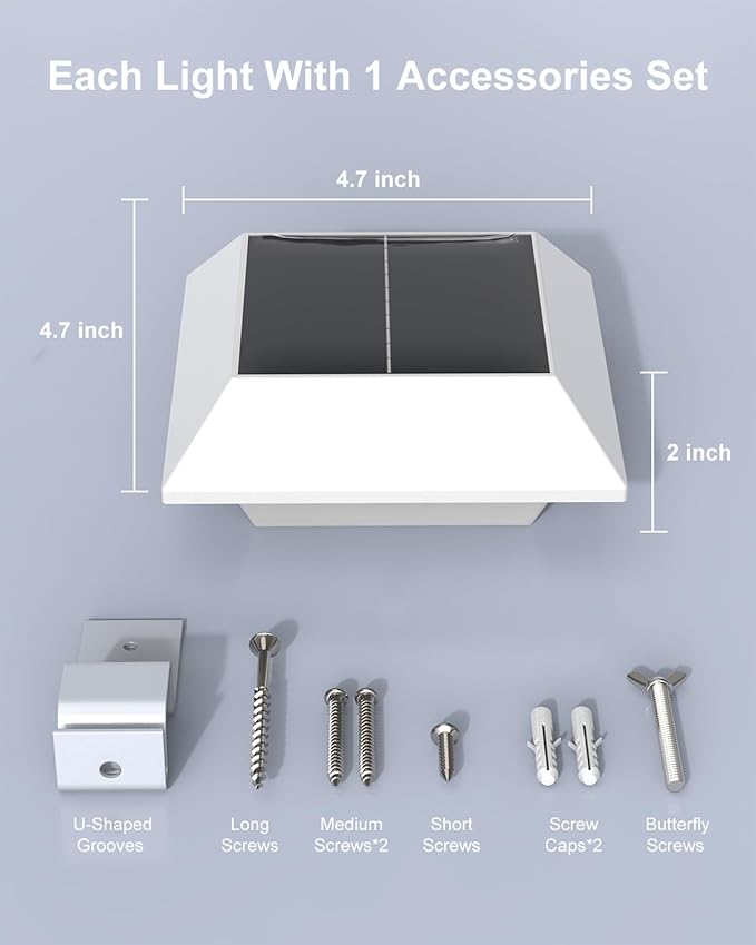 4 Pack Solar Powered Gutter Lights Outdoor Decorative Waterproof 12 LEDs Yard Lamp for Fence, Railing, Outside Wall, Deck, Garden, Path, Backyard, Walkway, Patio, No Drilling Installation (Warm White)