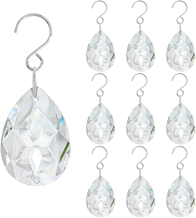 10pcs 38mm Clear Crystal Teardrops Chandelier Parts,Chandelier Crystal Prisms Pendants with Hook,Hanging Crystals for Lamp Window Christmas Tree Decoration Suncatcher