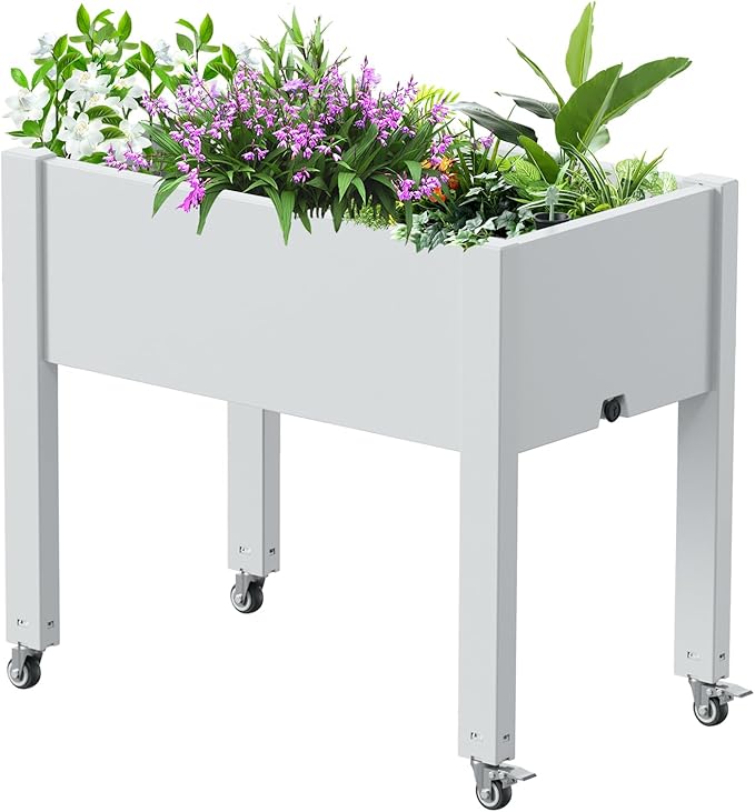 Horticulture Raised Garden Bed with Legs, Divisible Raised Resin Planter Box for Backyard, Patio, Balcony, with 4 Legs, 4 Swivel Lockable Wheels(Ashen,30.04 * 17.72 * 28.9)