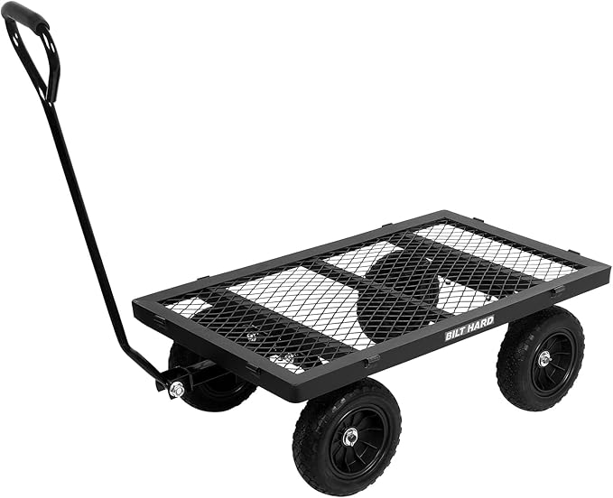 BILT HARD 10" Flat Free Tires Heavy Duty Garden Cart with 180° Rotating Handle and Removable Sides, 4 Cu.Ft 880 lbs Capacity Utility Steel Wagons for Outdoor, Yard