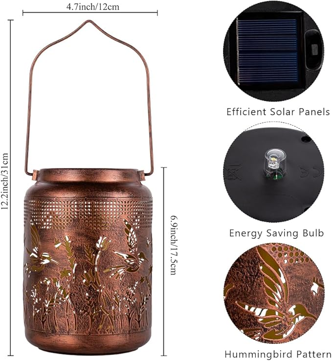 Hummingbird Solar Lanterns Outdoor Waterproof,Metal Garden Decor Hummingbird Gifts Hanging Solar Lanterns Outdoor Lights for Patio, Yard, Poch,Table Birthday Gifts for Women Mom