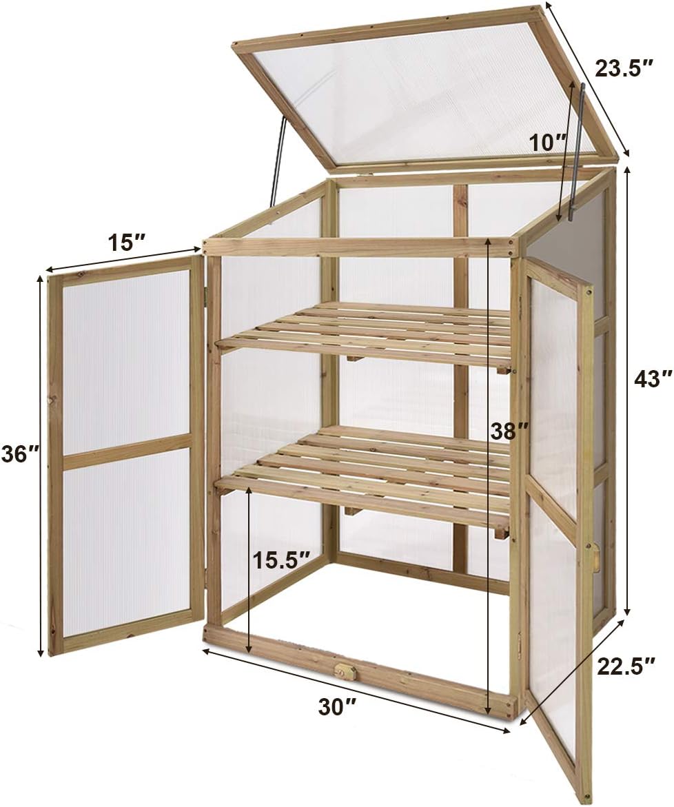 Giantex Garden Portable Wooden Cold Frame Greenhouse Raised Flower Planter Protection (30.0"X22.4"X42.9")