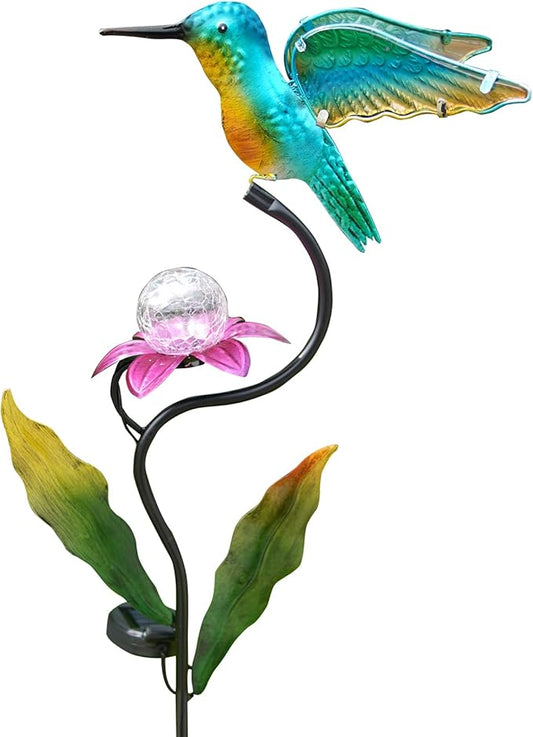 HONGLAND Outdoor Solar Lights for Garden Decor - 46 Inch Hummingbird Solar Lights for Outside, Solar Hummingbird Decorative Garden Stakes for Lawn Patio Yard