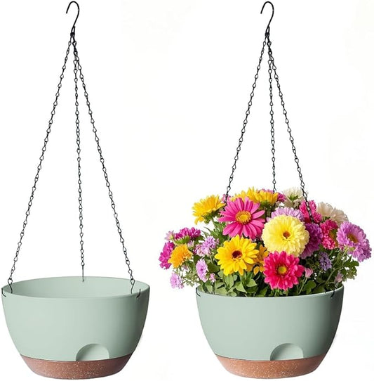 12 Inch Hanging Baskets for Plants Outdoor, Hanging Planters for Indoor Outdoor Plants, Hanging Planter with Self Watering, Hanging Flower Pots (Green)