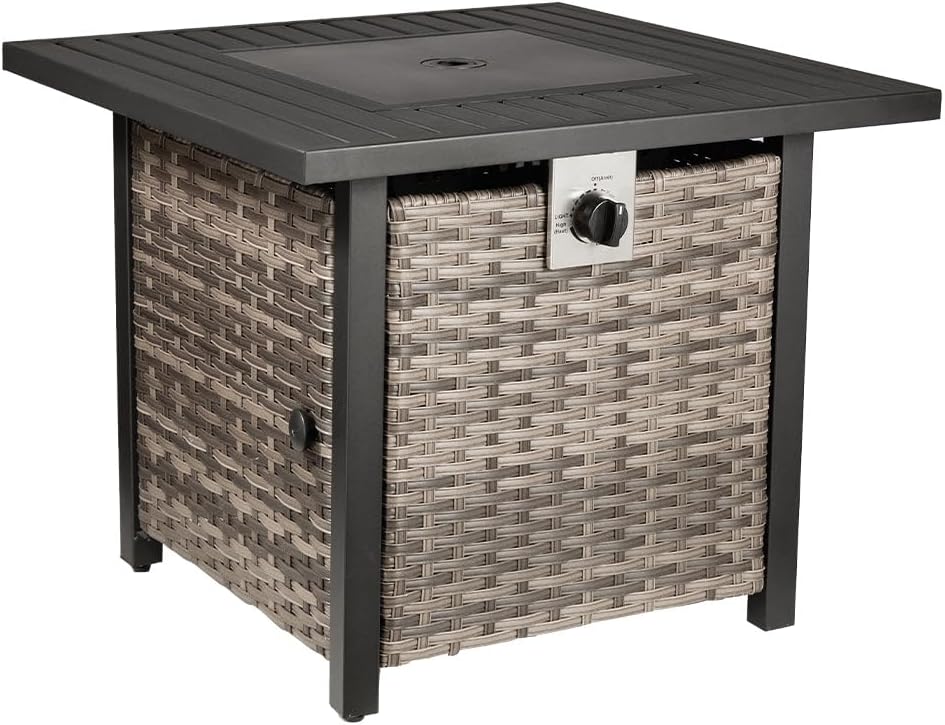 Basel Propane Fire Pit Table 30” Outdoor Firepit 50,000 BTU Firepits for Outside with Lava Rocks and Removable Lid Metal Fire Pit Outdoor Fireplace Propane Fire Pits for Outside CSA Certified