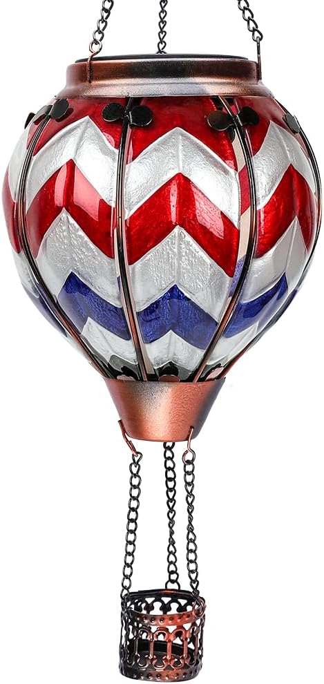 Hot Air Balloon Solar Lantern with Flickering Flame Hanging Solar Lanterns Outdoor Lights Waterproof Lanterns Decorative Garden Patio Yard Party Decor Wavy-Gray&Navy&Red