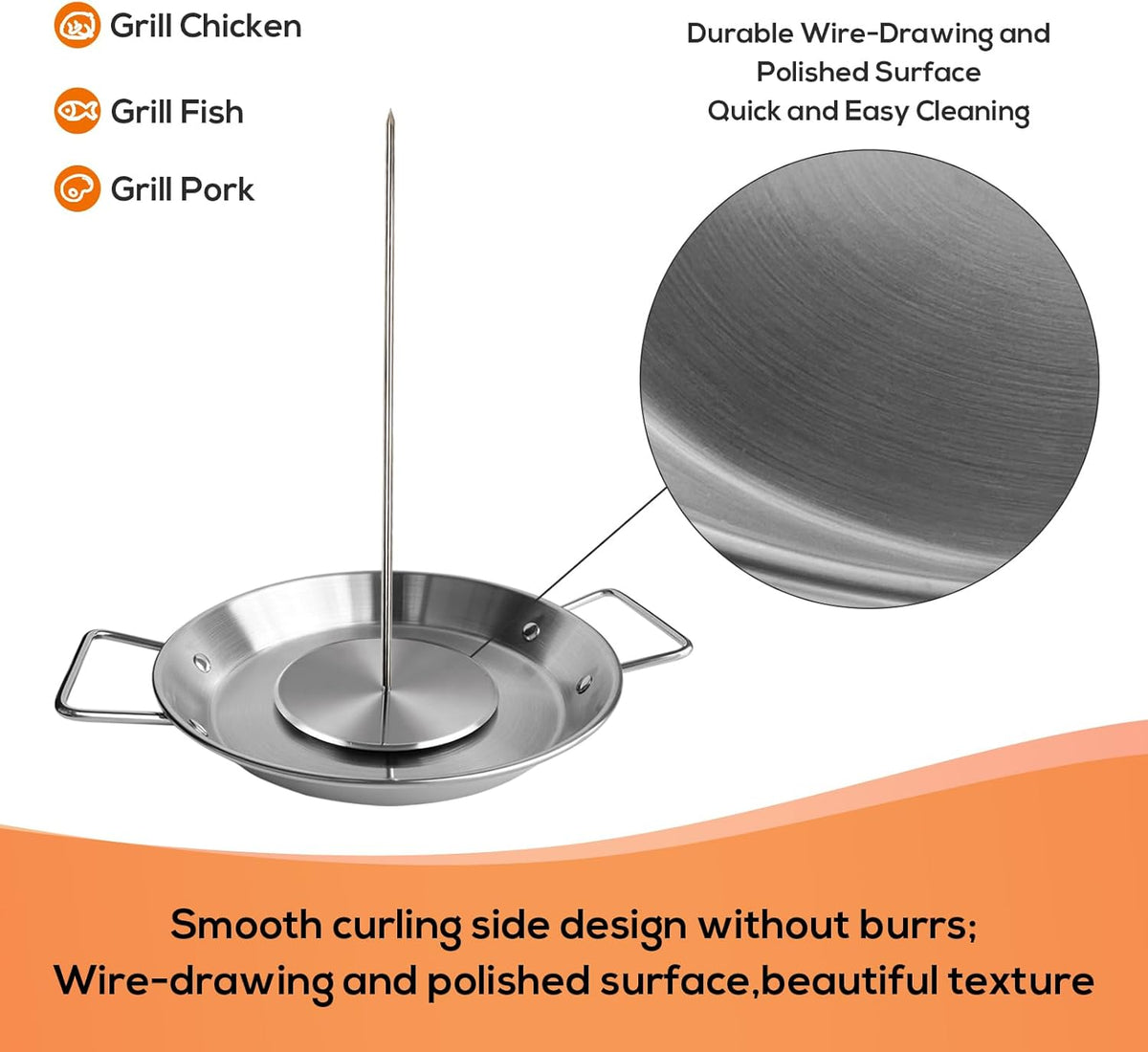 Fengzhe Al Pastor Skewer for Grill:Stainless Steel Vertical Skewer, Brazilian Spit Stand with 3 Spikes,2 Brushes,Ideal for Tacos Al Pastor,Shawarma, Kebabs on Smoker, Oven,with Fat Separator Tray