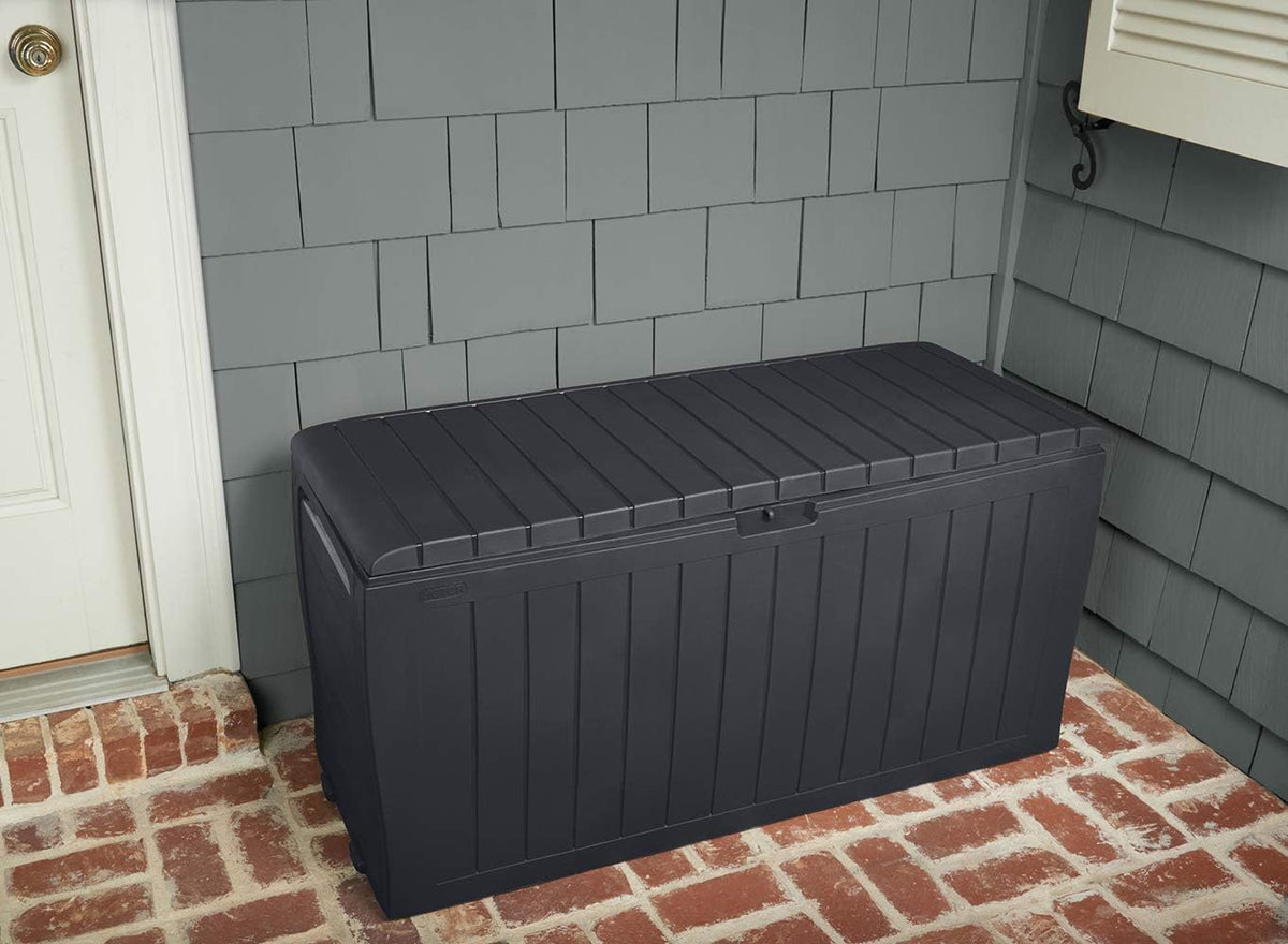 Keter Marvel Plus 71 Gallon Resin Deck Box-Organization and Storage for Patio Furniture Outdoor Cushions, Throw Pillows, Garden Tools and Pool Toys, Dark Grey