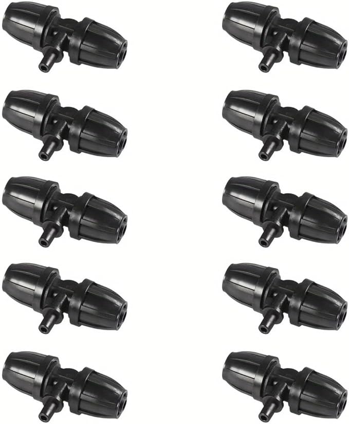 10PCS 5/16 Inch Irrigation Fittings For (5/16" ID X0.43-0.47" OD) Tubing- 1/4 inch Irrigation Tubing, Anti-Drop Locked Barbed Reducing Tee For Drip Hose (BLACK)