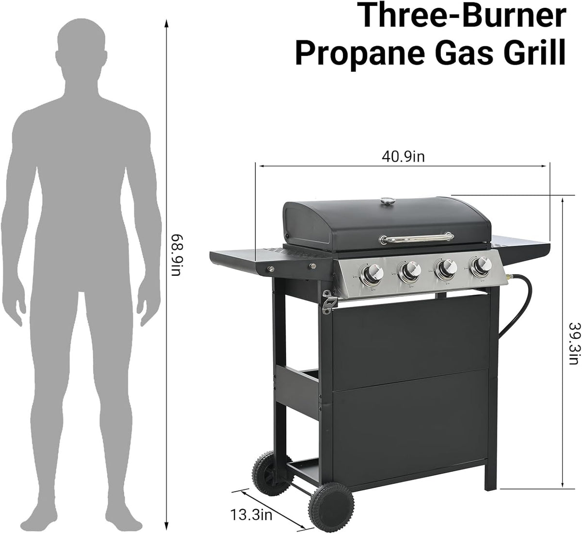 Endark4-burner| 34,000 BTU multi-purpose stainless steel grill | Suitable for outdoor cooking, patio, backyard, barbecue and camping | suitable for grilling, frying, pizza