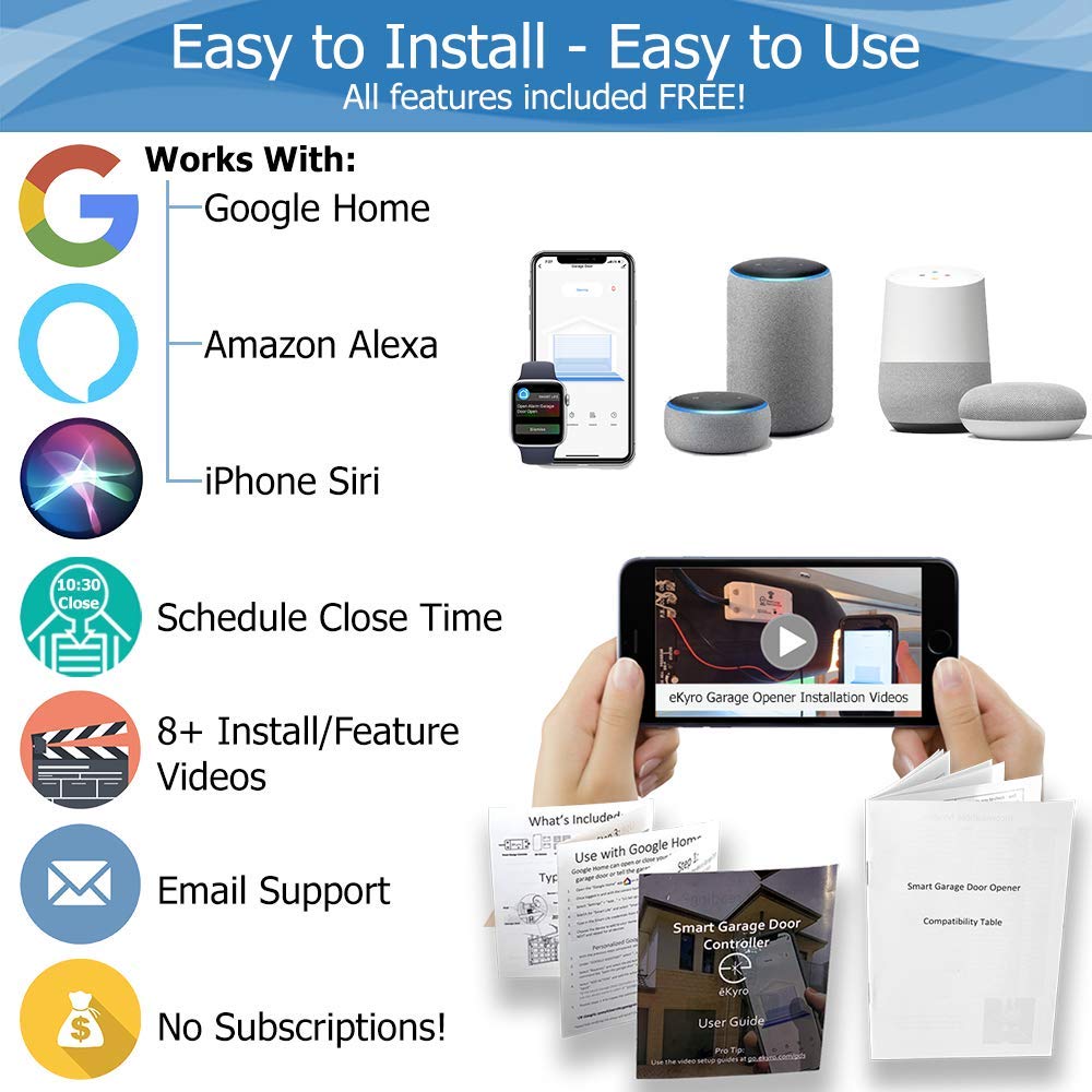 Smart Garage Door Opener - Universal WiFi Remote Controller Compatible with Alexa, Google Home, iPhone, Siri, Android, Door Left Open Alert, Door Security Systems, Updated Model