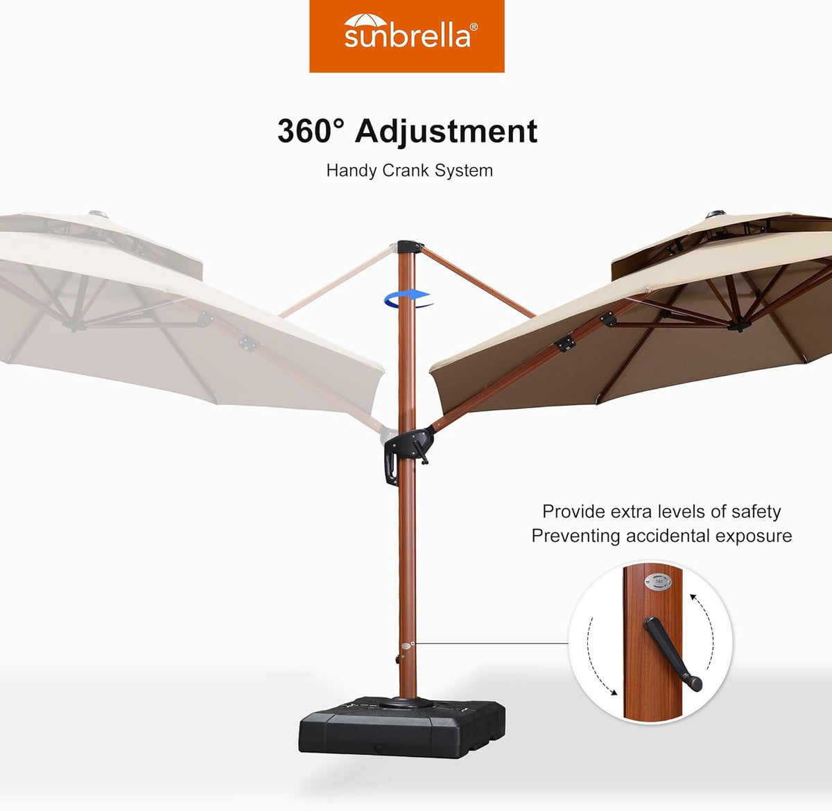 PURPLE LEAF 11ft Patio Umbrella Cantilever Umbrellas Outdoor Round Wood Umbrella Offset Umbrellas Heavy Duty Sun for Garden Deck Pool, Deep Beige