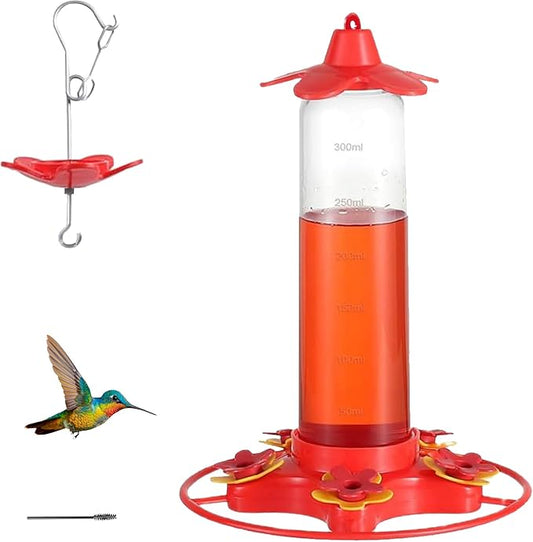 Hummingbird Feeders for Outdoors Hanging - 5 Feeding Ports 320 ml Plastic Hummingbird Feeder, Bee-Proof Leak-Proof No Drip, Easy to Clean with Cleaning Brush