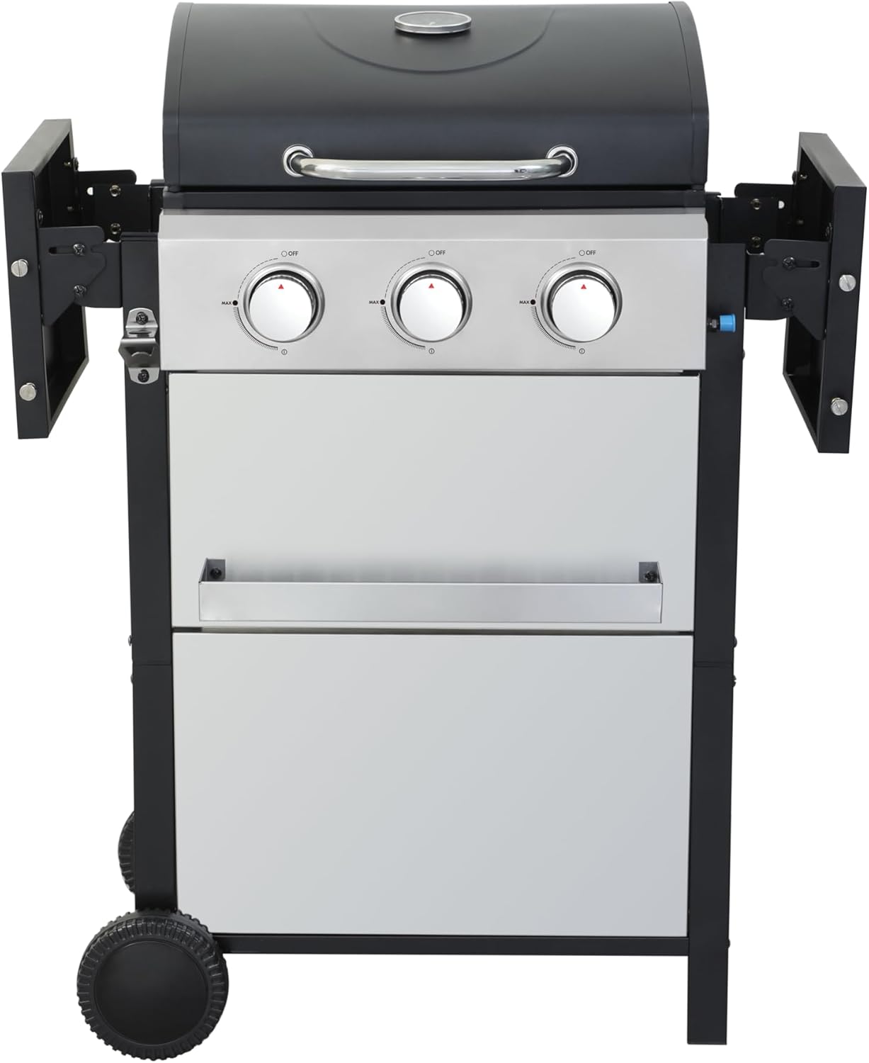3-Burner Propane Gas BBQ Grill, 25,650 BTU Output, Wire Enamel Cooking Grids, Foldable Side Table, Stainless Steel Outdoor Grill for Patio and Backyard