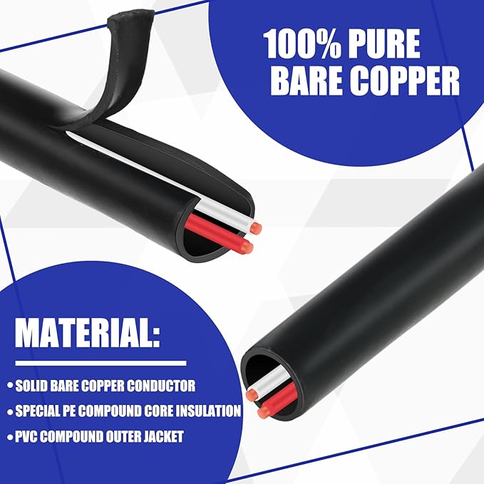 Hoolerry Solid Sprinkler System Wire 18 Gauge Irrigation Wire with UV Resistant PVC Jacket Sprinkler Cable for Underground Irrigation Field Central Control System 30v Ul Listed(18/2, 50 Ft)