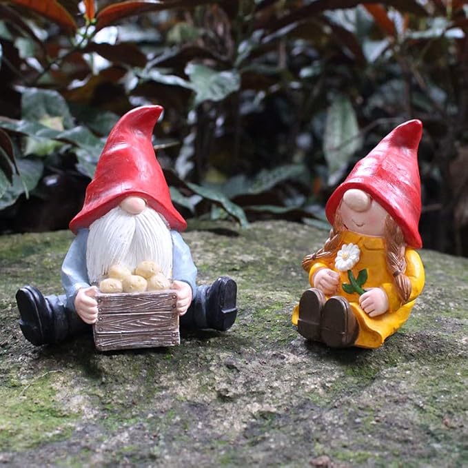 2 PCS Funny Garden Gnome Statues, Creative Resin Dwarf Sculptures, Outdoor Yard Decor, Gnomes Tree Faces for Lawn, Patio, Porch, Miniature Fairy Garden Accessories, Novelty Gift for Indoor/Outdoor Use