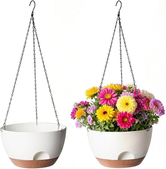 12 Inch Hanging Baskets for Plants Outdoor, Hanging Planters for Indoor Outdoor Plants, Hanging Planter with Self Watering, Hanging Flower Pots (White)