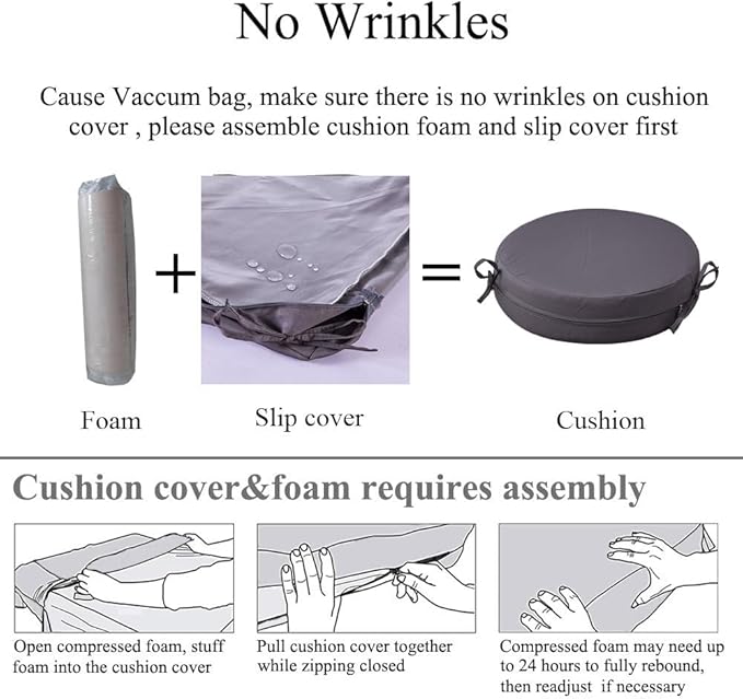 15 x 15 Inch Round Cushions for Outdoor Furniture Non-Slip Waterproof Patio Bistro Chair Cushion with Ties Bar Stool Seat Cushion for Kitchen Chairs Set of 2, Dark Gray