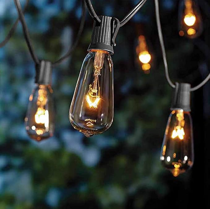 10Ft Outdoor String Lights Waterproof, Hanging Patio Lights with 11 Edison Bulbs (1 Spare), ST40 Vintage Edison Bulbs String Lights for Indoor Garden Backyard Party Wedding Balcony Decor- Black