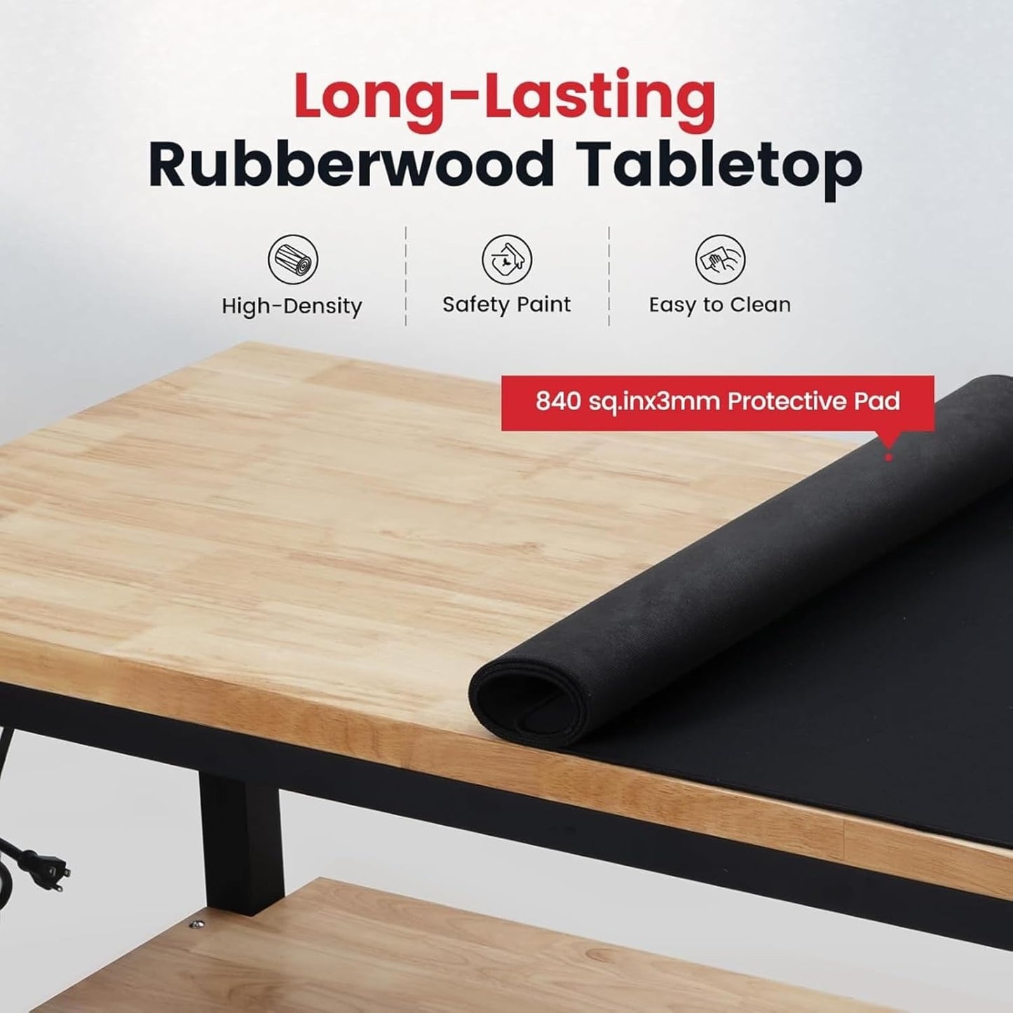 48 Inch Workbench for Garage Adjustable Height Work Bench with Under Table Shelf Pegboard Power Outlets Work Table for Woodworking, Home, Office, Workshop