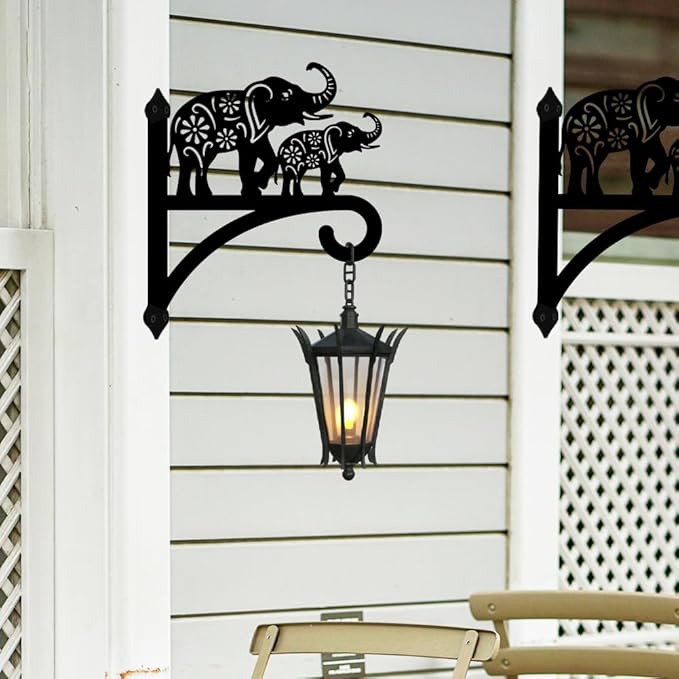 peacoblue Iron Plant Hangers Holder for Outdoor Indoor Hanging Plants Flower Fern Pots Lantern Bird Feeder Wind Chimes, 12โx14โ Weather Resistant Metal Wall Hooks for Porch Garden Farmhouse(Elephant)