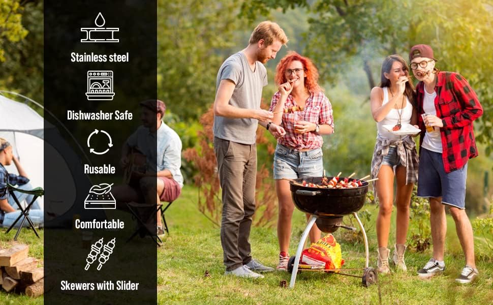 Stainless Steel Skewers | 17.5" Long for Grilling with Slider | Set of 8 | Kabob BBQ Skewers |Kebab | Reusable | Dishwasher Safe |