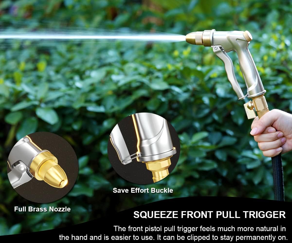 ESOW Heavy Duty Metal Garden Hose Nozzle, High Pressure Water Hose Nozzle with 4 Spray Patterns Rotating, Ideal for Outdoor Lawn & Garden Watering, Car & Pet Washing, Silver