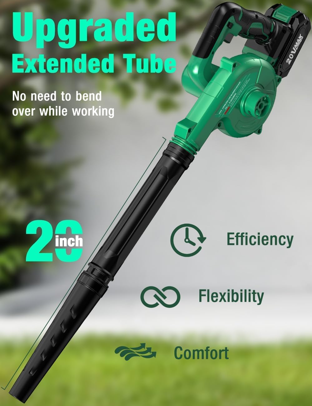 K I M O. Cordless Leaf Blower Vacuum Combo, 3 Nozzles&3 Modes for Inflation & Deflation, 20000RPM 150MPH Variable High Speed, 20Inch Extended Tube, 2 Pack 20V Battery Powered Leaf Blower for Lawn Care