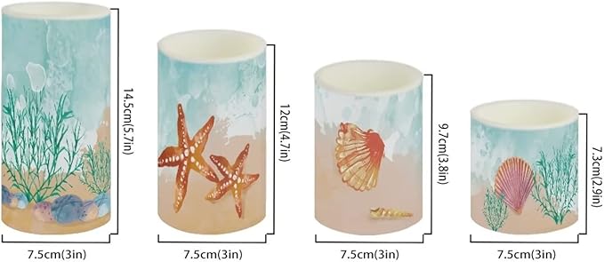 Beach Flameless Candles Battery Powered with Multicolor Timer Remote Control Everlasting Fake Candles for Coastal Marine Garden Indoor Outdoor Decor, Starfish Seashell Coral