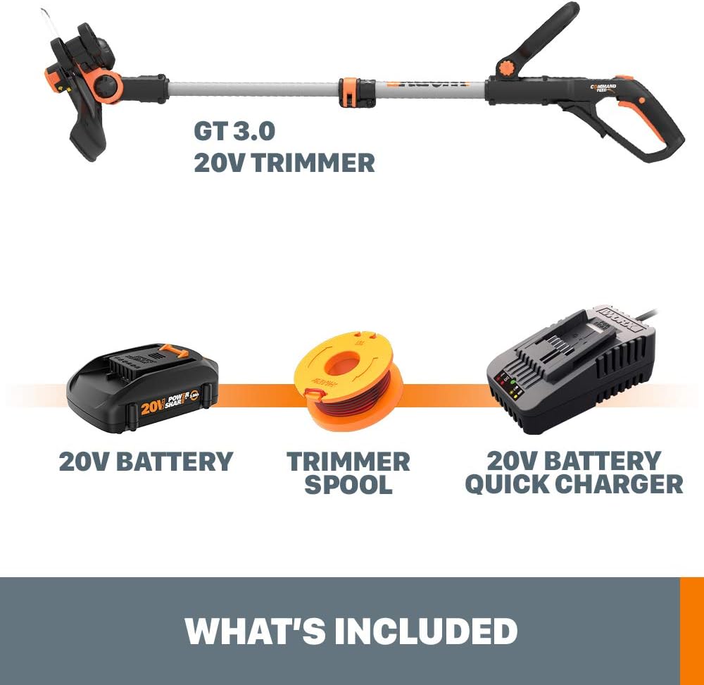 Worx String Trimmer Cordless GT3.0 20V PowerShare 12" Edger & Weed Trimmer (1) Battery & Charger Included WG163.8