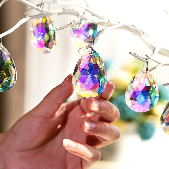 10pcs 50mm Chandelier Crystal Prisms Pendants,Colorful Bauhinia Ornament Chandelier Parts,Suncatcher Hanging Crystals for Lamp Window Christmas Tree Decoration