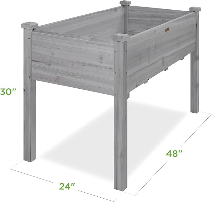 Best Choice Products 48x24x30in Raised Garden Bed, Elevated Wooden Planter for Backyard w/Foot Caps, Bed Liner, 200 lbs Capacity - Gray