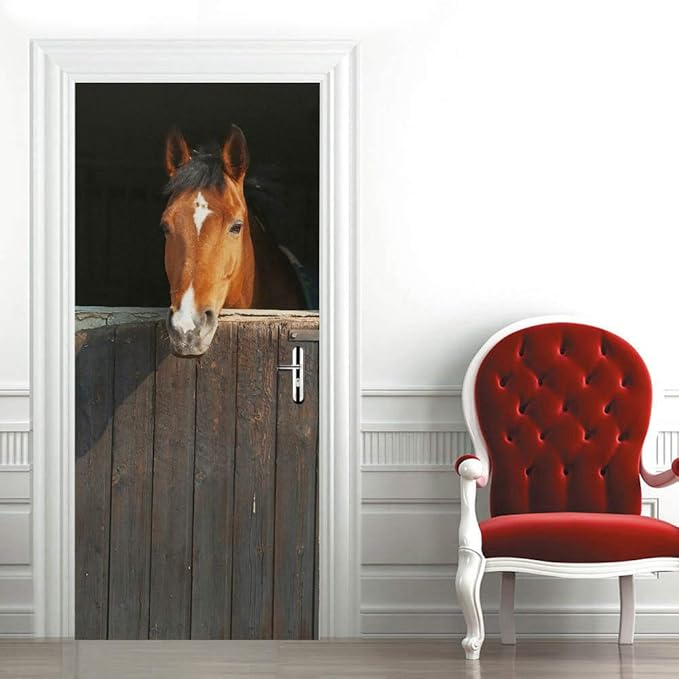 Horse 3D Door Stickers Murals - Peel & Stick - Waterproof & Washable - Matt Finish - Realistic Style - Adults - Wall & Door - 37.4" x 82.7"