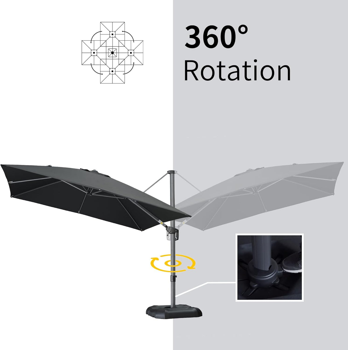 PURPLE LEAF 10 Feet Patio Umbrella Outdoor Cantilever Square Umbrella Aluminum Offset Umbrella with 360-degree Rotation for Garden Deck Pool Patio Black