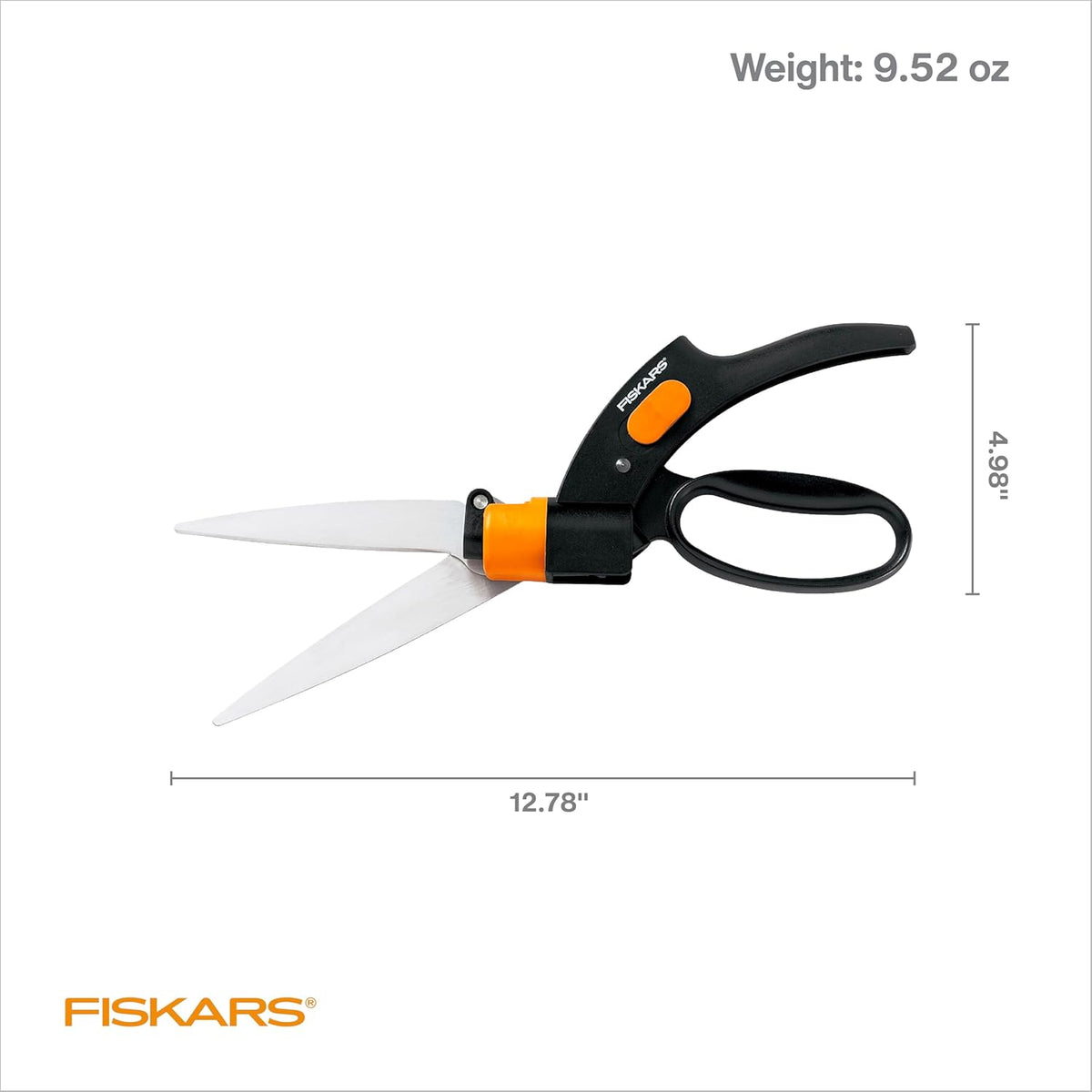 Fiskars Shear Ease Grass Shears - 5" Stainless Steel Blades - 360-Degree Swivel Blade Plant Cutting Scissors - Garden Shears and Grass Cutter, Black