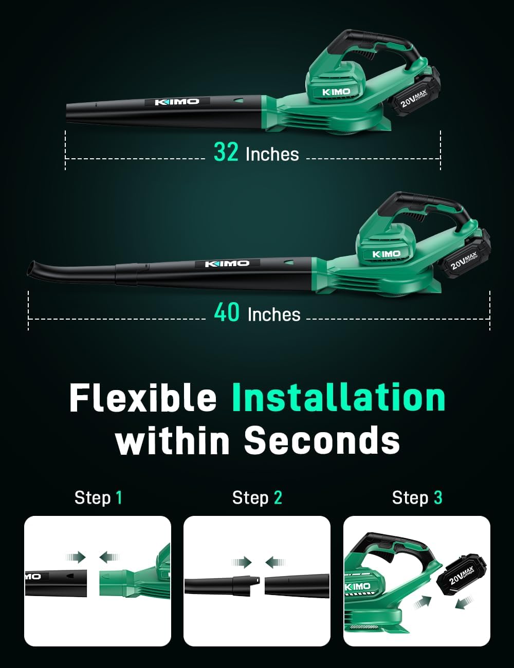 K I M O. Leaf Blower Cordless with Battery and Charger, Extension Tube, 240 CFM 170 MPH Lightweight Cordless Leaf Blowers, 2000mAh Battery Operated Leaf Blowers for Lawn Care, Yard|Patio|House