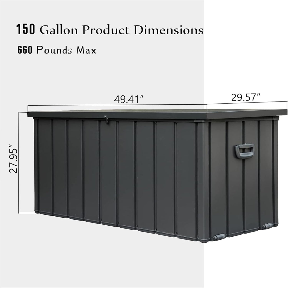 KUIKUI 150 Gallon Deck Box Waterproof, 150 Gallon Outdoor Storage Box, Metal Deck Box Waterproof for Pool Patio Cushions and Sports Pools Equipment, Dark Gray