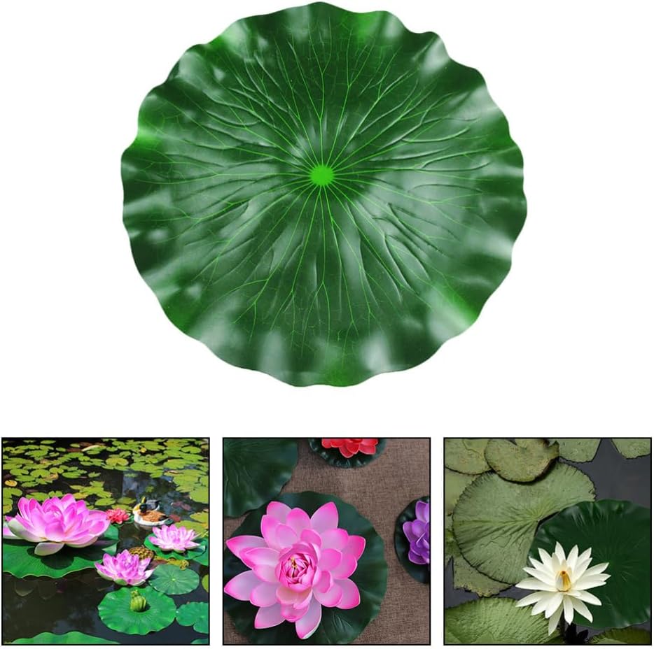 DOITOOL 3Pcs Artificial Floating Foam Lotus Leaves 23.6 Inch Large Artificial Water Lily Pads Ornaments for Patio Fish Pond Pool Aquarium Decor, Green