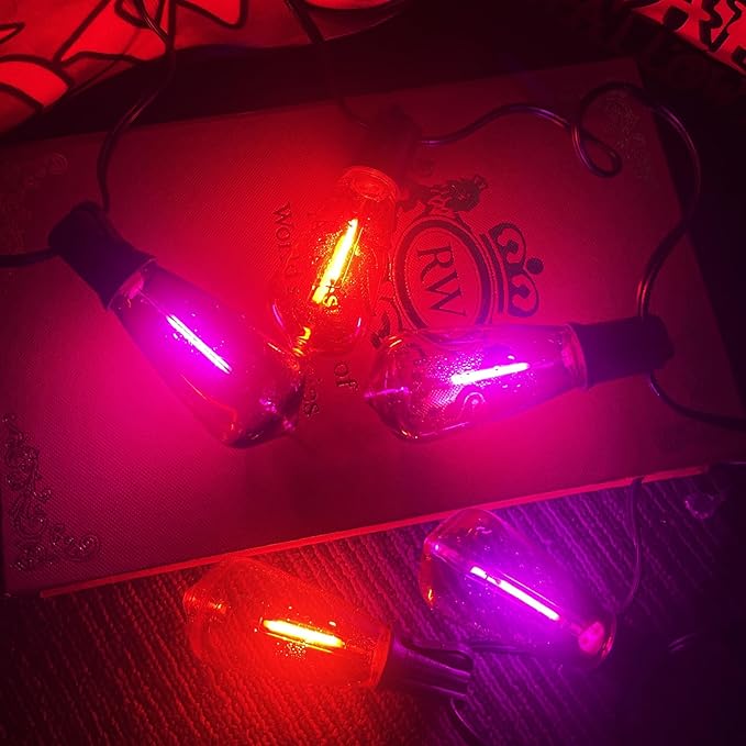 10Ft LED Outdoor String Lights, Halloween Orange Purple Lights with 10 0.6W ST40 LED Bulbs, Waterproof Connectable Patio Lights for Indoor Outdoor Backyard Garden Halloween Christmas Holiday Decor