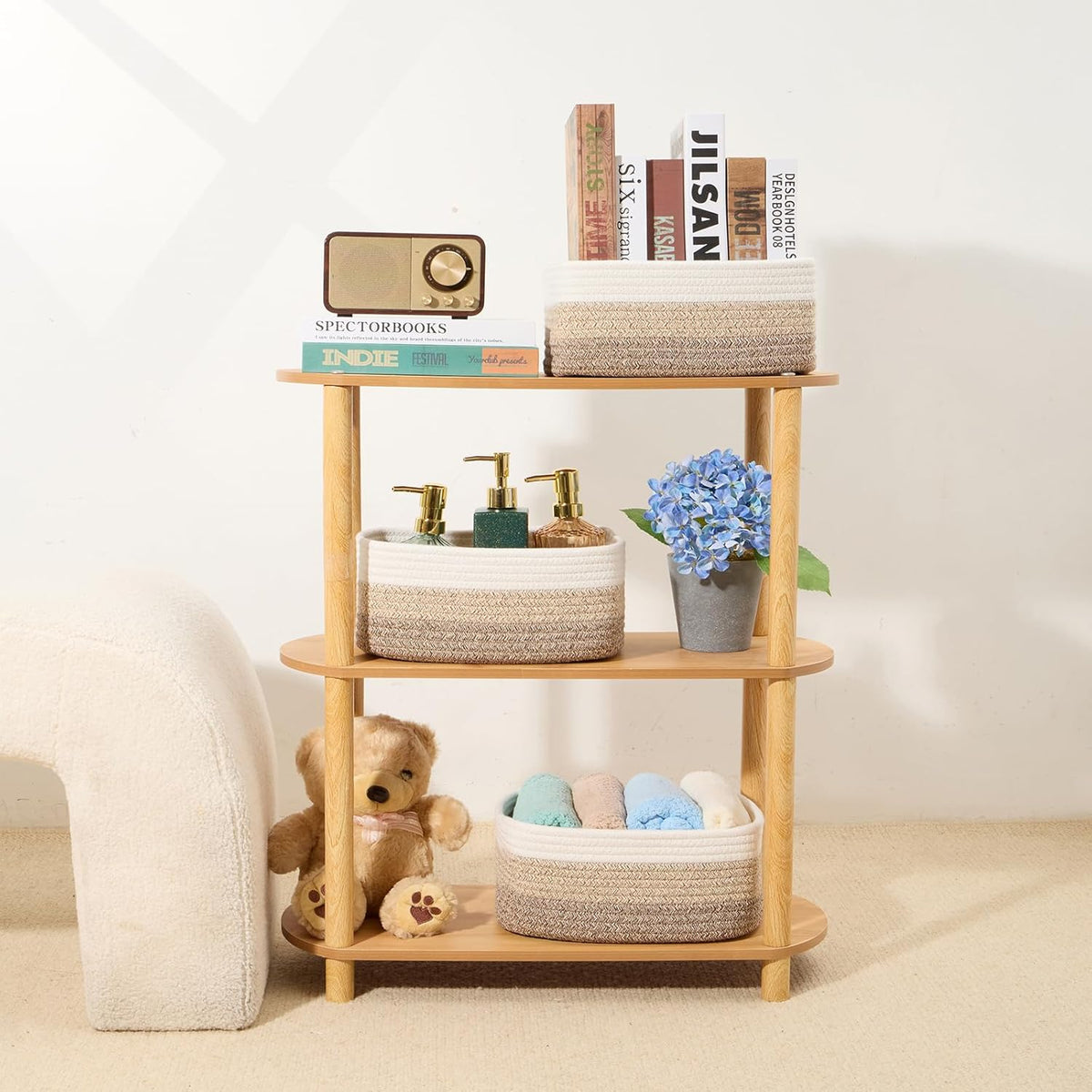 Small Storage Baskets for Organizing | Closet Organizer Bins | Shelf Toy Basket | Woven Rope Baskets | Cube Decorative Box | Shallow Basket |11.5x7.5x4.7”| 4 Packs Gradient Brown