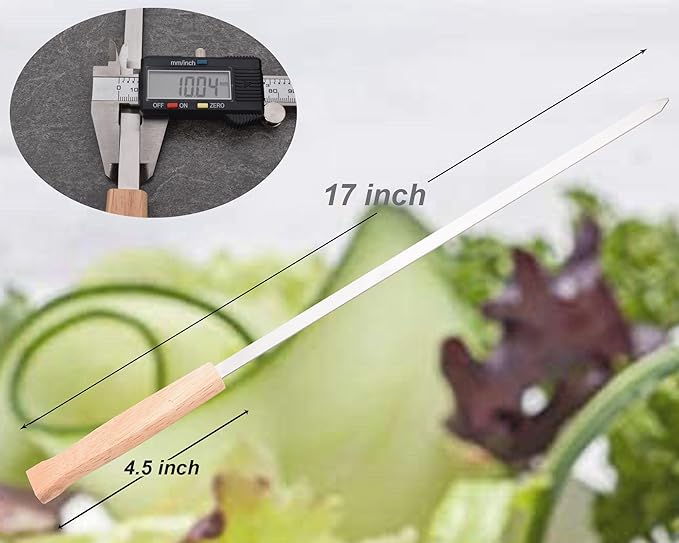 17-Inch Long Flat BBQ Skewers, HONSHEN Brazilian-style Stainless Steel 3/8 Inch Wide Blade with hardwood Handle barbecue skewers for Grilling Meat,Chicken,Shrimp,Vegetables-Set of 12