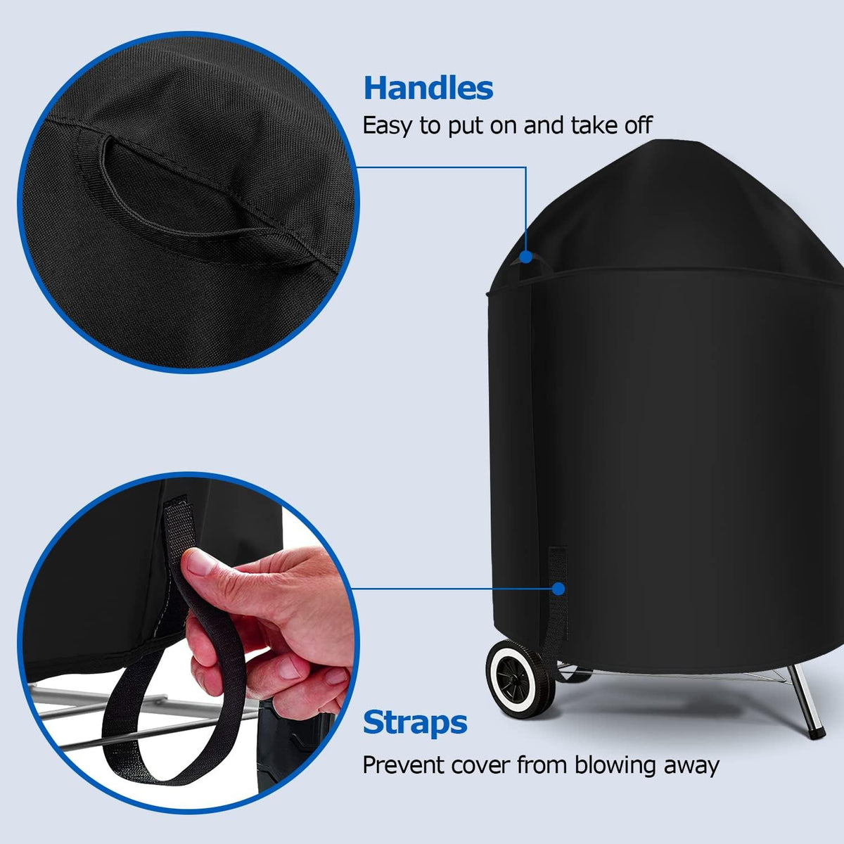 SunPatio Heavy Duty Waterproof Grill Cover Compatible for Weber, Big Green Egg, Char-Broil 22 Inch Charcoal Kettle Grills, Outdoor FadeStop BBQ Cover, Compared to Weber 7150, 27.5" Dia x 38" H