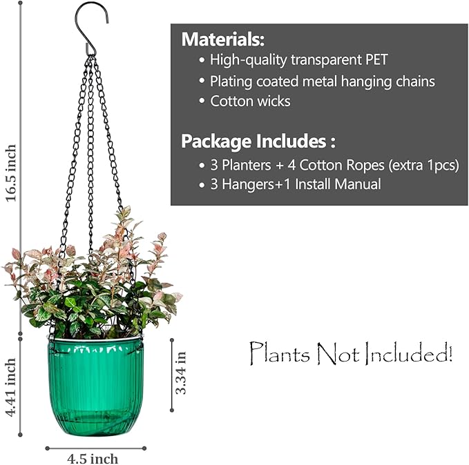 4.5 Inch 2 Pcs Self Watering Hanging Planter Indoor Plant Pots Drainage Holes, Outdoor Small Hanging Planters Flower Pot Basket, Visible Water Level, Plant Hanger Home Decor, Gardening